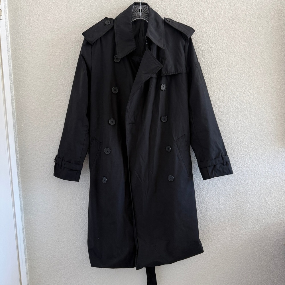 Norma Kamali Black Double Breasted Trench Coat with Belt Size Large